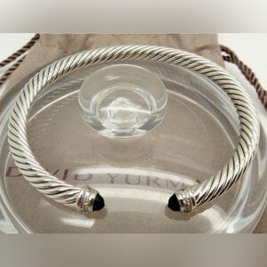 David Yurman Sterling Silver 5mm Cable Black Onyx & Diamond Bracelet